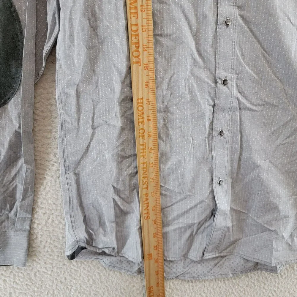 7 Diamonds Button Up Shirt Men's L Gray with Elbow Pads Collared Long Sleeves - Picture 7 of 15